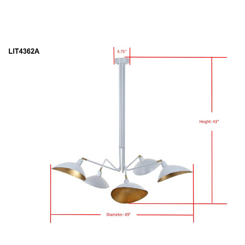 Duke 5 - Light Dimmable Geometric Chandelier, White