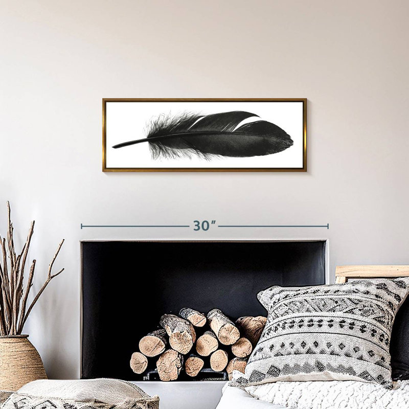 Plume foncée, 25 po x 9 po, Cadre flottant doré