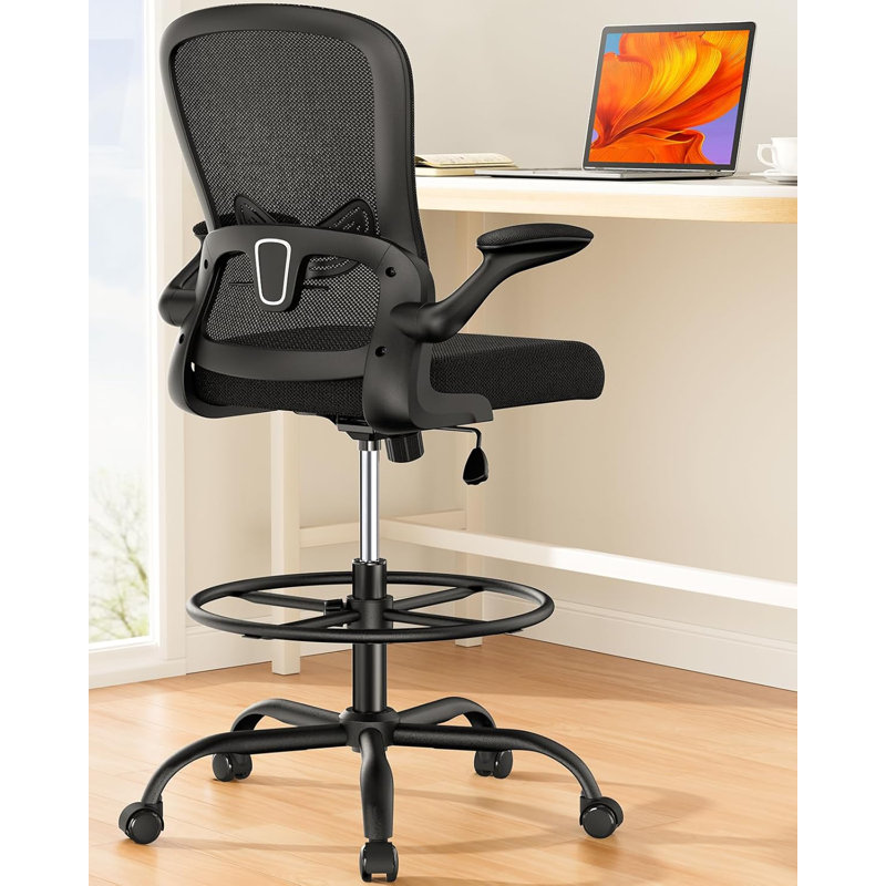Chaise de bureau debout avec accoudoirs rabattables, chaise de bureau haute réglable en hauteur