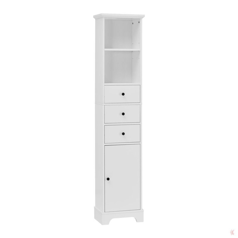Grande armoire de salle de bain blanche, armoire de rangement autoportante avec 3 tiroirs et tablette réglable, panneau de fibres à densité moyenne avec finition peinte
