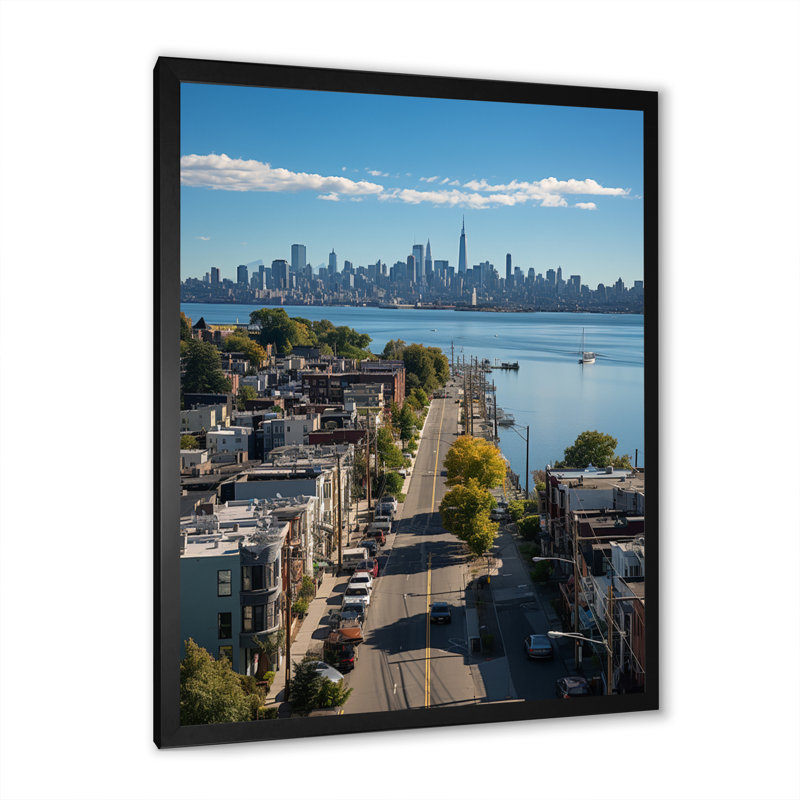 «New York Queens Panorama II - Cityscapes», reproduction sur toile, H 20 po x l 12 po x P 1 po, Cadre photo noir