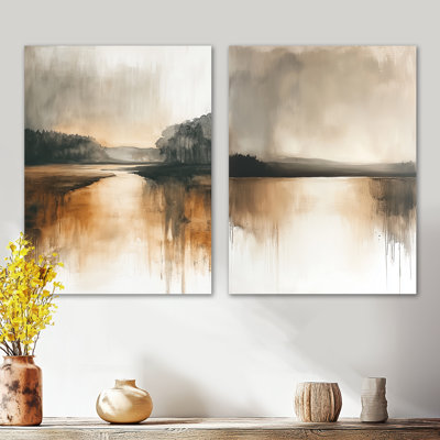 «Beige Lake Wall Art», art neutre sur toile, «Beige Lake Hozrion», ensemble d'art mural nature calme
