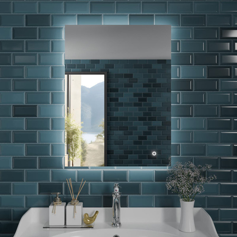 Rectangle LED Bathroom Mirror Fog Free Touch Sensor, 60 cm H x 80 cm W