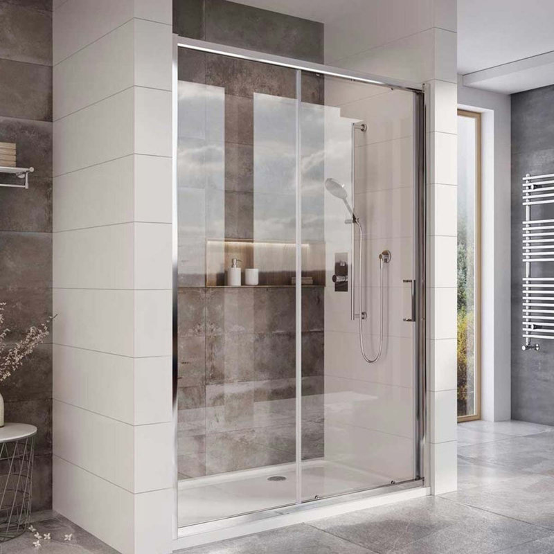 Flora Single Added Framed Shower Door with Clear Glass, 195cm H x 160cm W x 1cm D