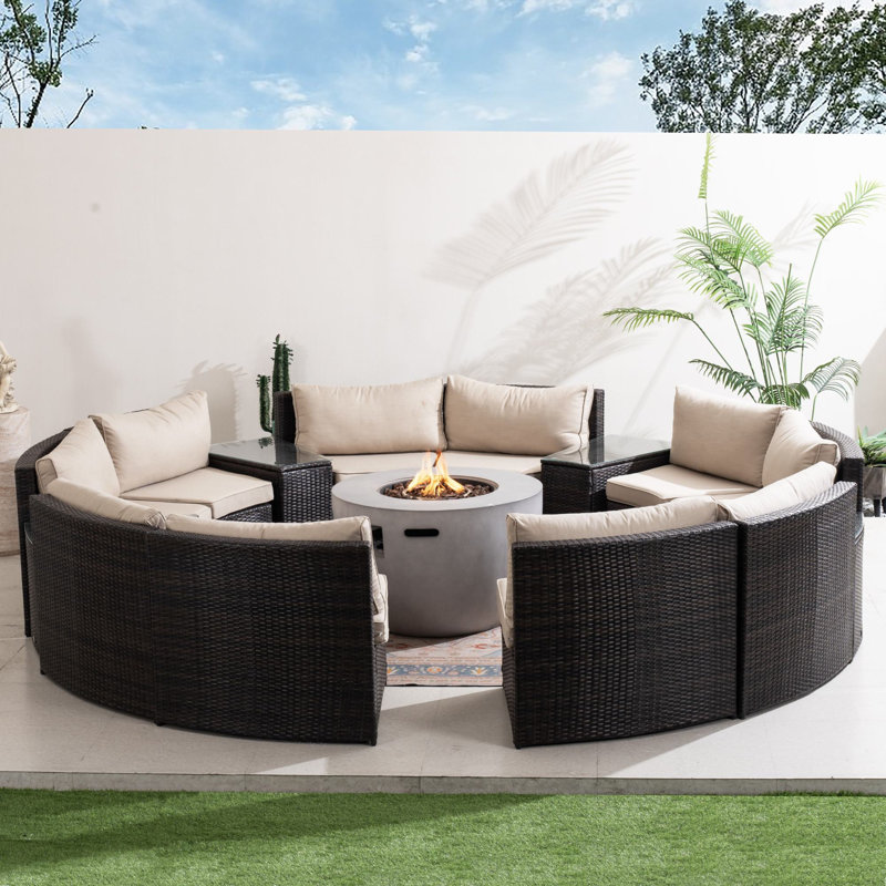 Ensemble de conversation modulaire en osier pour 10 personnes avec coussins