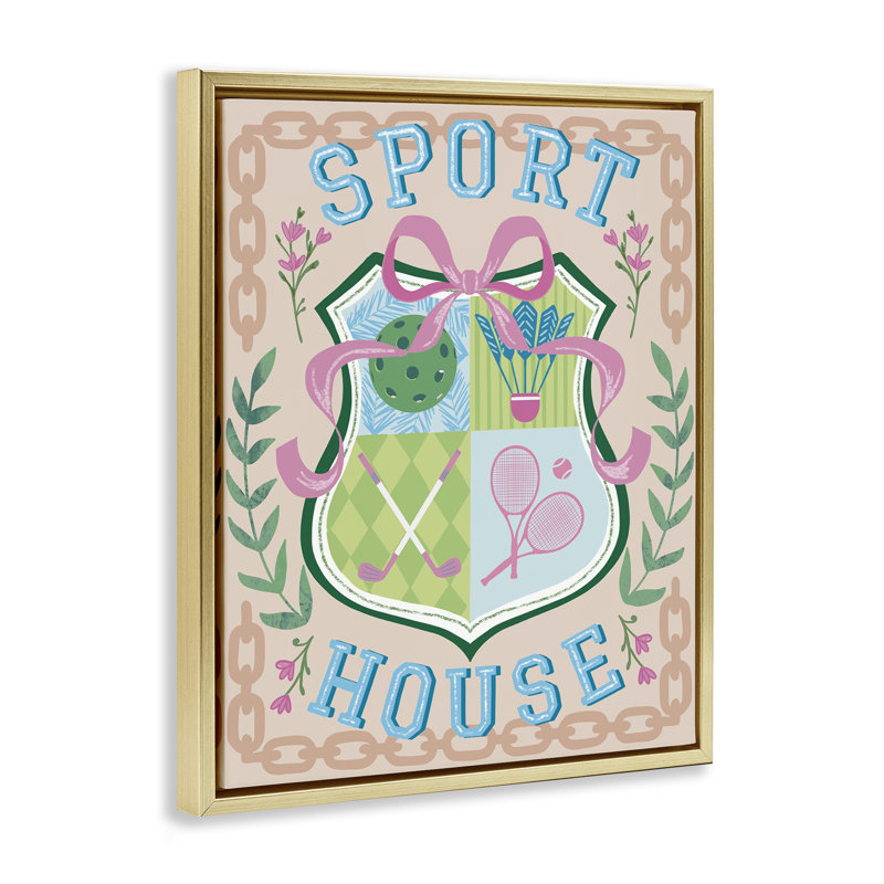  Art mural sur toile «Preppy Coast Emblem» par Jo Reid, H 21 po x l 17 po, Cadre flottant métallique doré