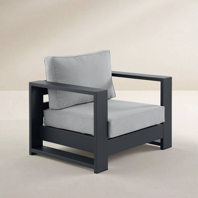 Hoyt 37.40” Outdoor Aluminum Armchair, Slate Black, Gray
