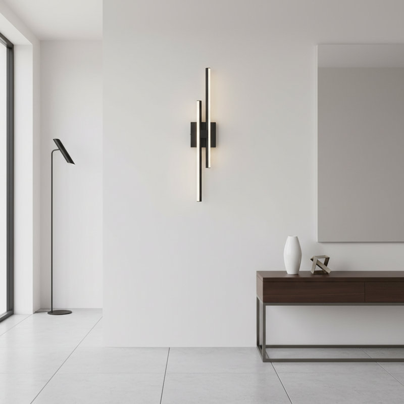 Applique murale linéaire pour salle de bain à 2 lumières DEL Keyli, Noir mat, H 4,7 po x l 24 po x P 2,8 po, 16 W