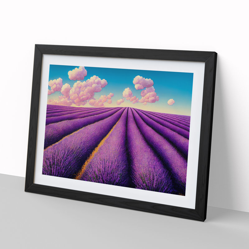 Fabulous Lavender Flower Field - Single Picture Frame Print, 46cm H x 64cm W x 2cm D, Black Framed