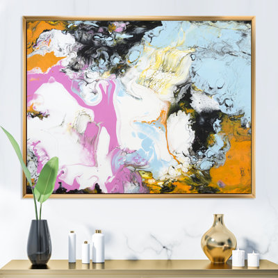 Rose, orange, blanc et bleu clair abstrait - peinture sur toile