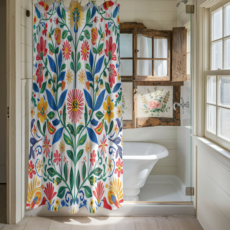 Folk Flora - Premium Shower Curtain, 74"H x 71"W