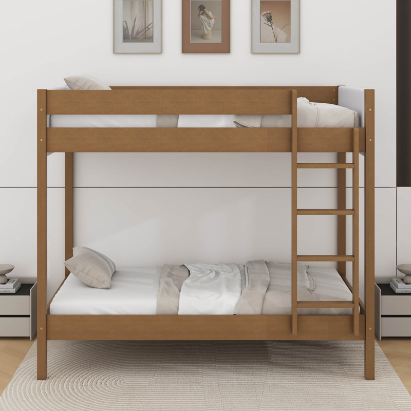 Twin Over Twin Bunk Bed With Boucle Upholstered Headboard And Footboard,Ladder, Safety Guardrails
