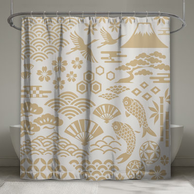 Japanese Cultural Symbols Shower Curtains Extra Long