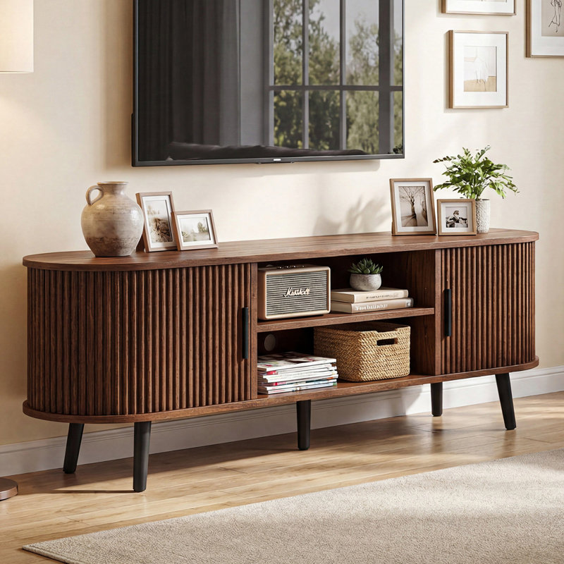 Meuble télé Mid-Century moderne pour téléviseurs de 75 po ou moins, Walnut