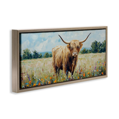 Cadre flottant Highland Cow Meadow, design par Petal Prints Design