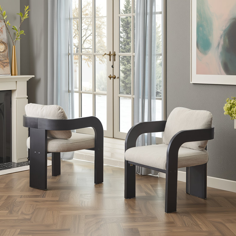 Chaises de salle à manger rembourrées Modern (ensemble de 2) - Coussin lombaire mobile, structure en bois d'hévéa robuste