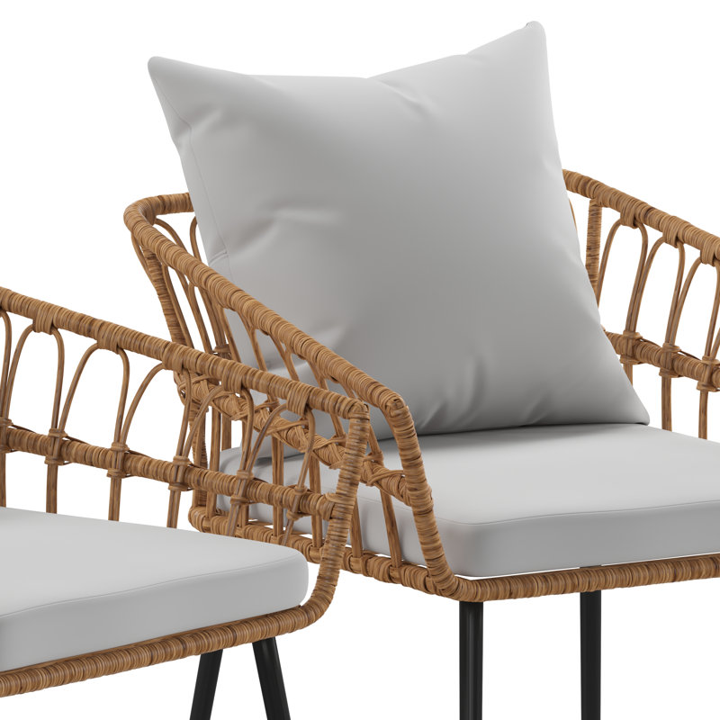 All-Weather PE Rattan Wicker Patio Chairs With Cushions, Gray
