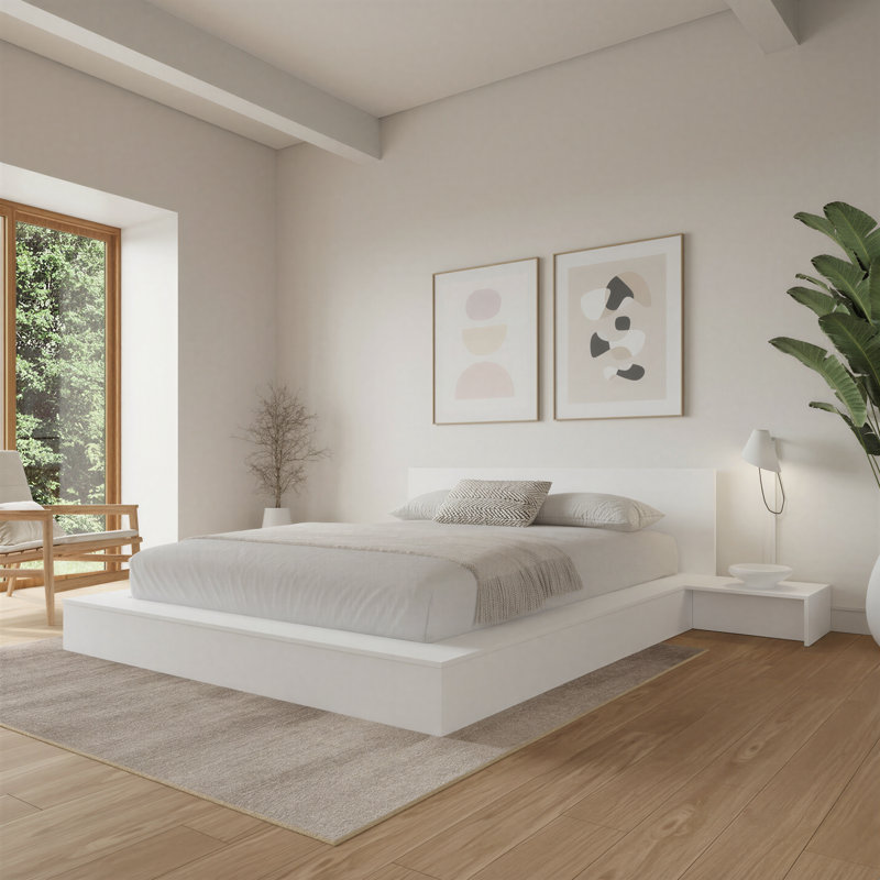 Ensemble de chambre à coucher avec lit plateforme 3 pièces Makoa, Blanc, Très grand lit