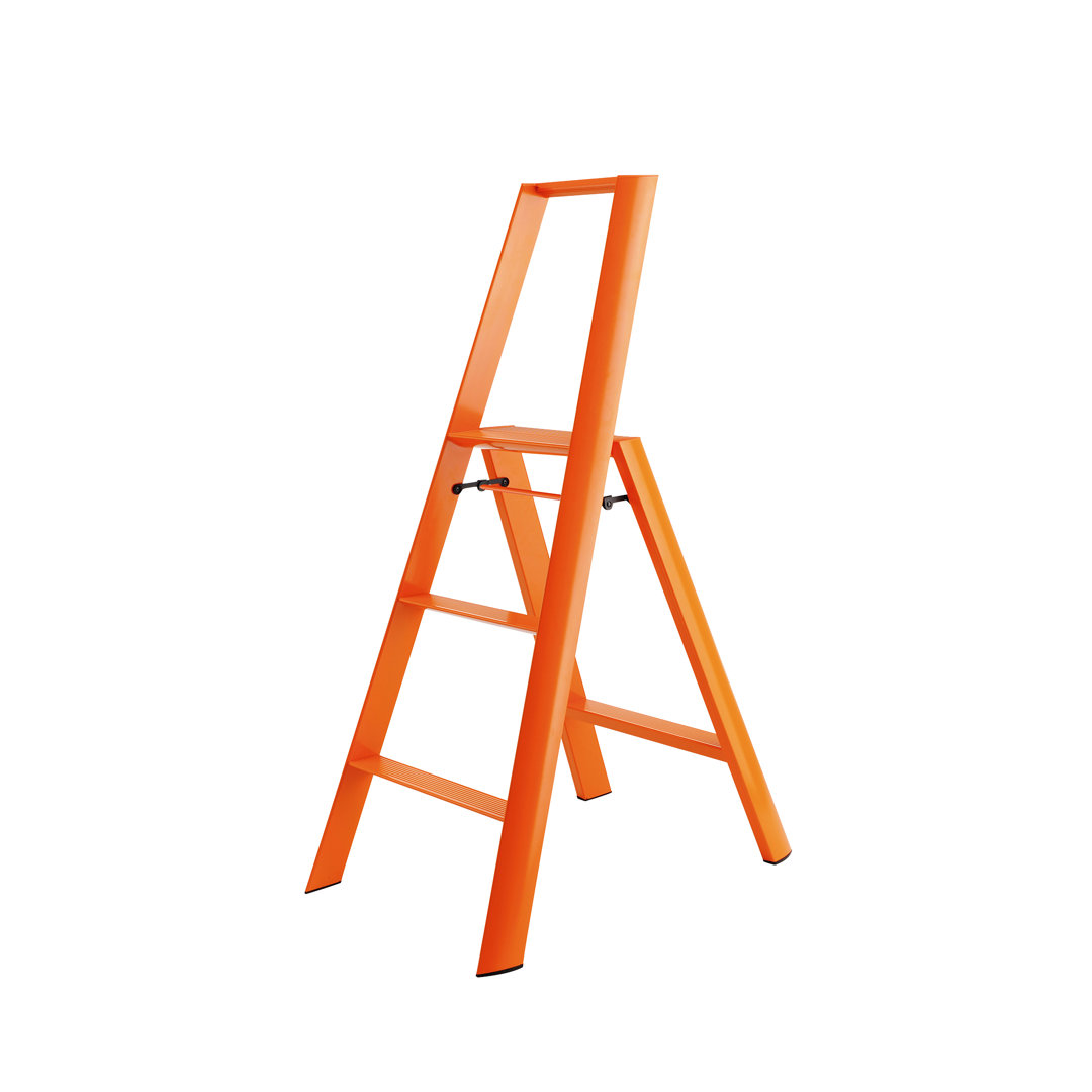 lucano 3 - Step Aluminum Lightweight Folding Ladder Step Stool Hasegawa Ladders Color: Orange