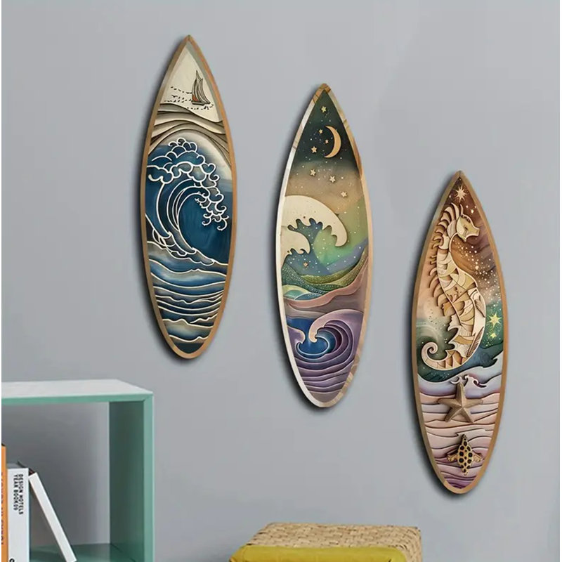 Ensemble de 3 planches de surf à thème en bois