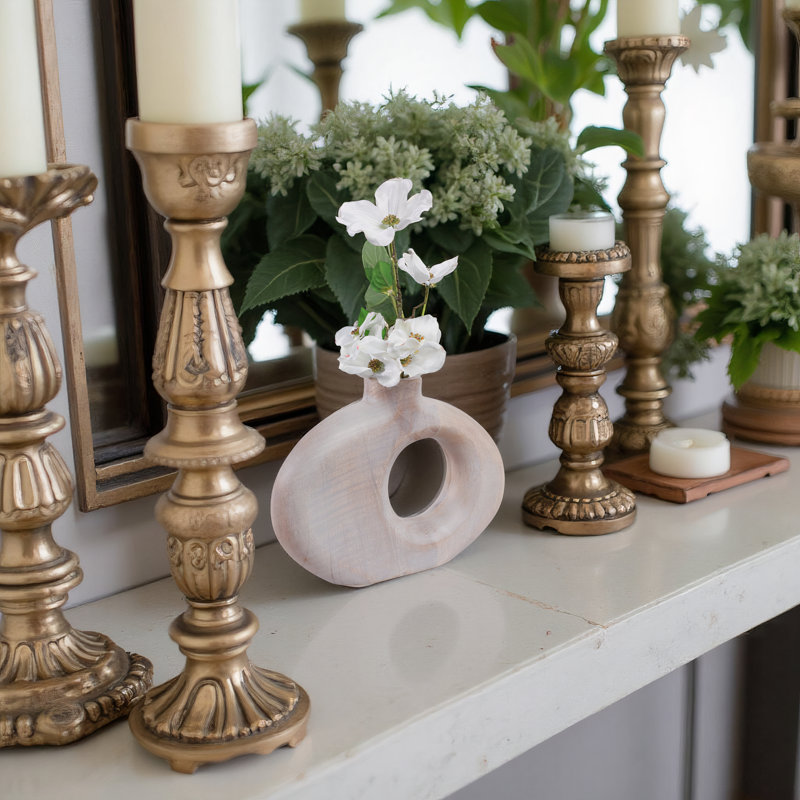 Decorative Mango Wood Table Vase for Home Decor Accent - Modern Cutout Flower Vase for Living Room, Office and Entryway Display