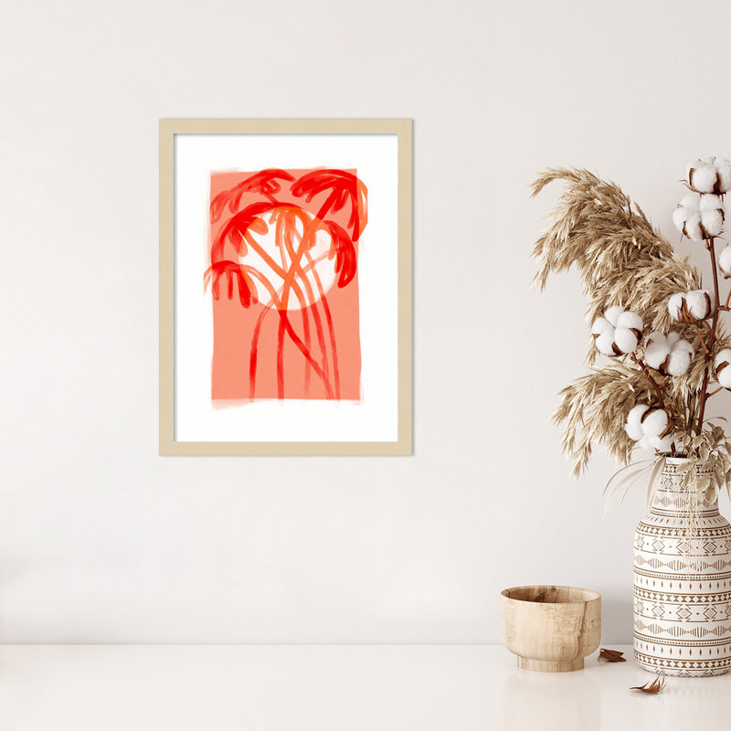 «Galya Palms At Sunset» par Treechild, impression sur bois encadrée, H 21 po x l 16 po, Brun