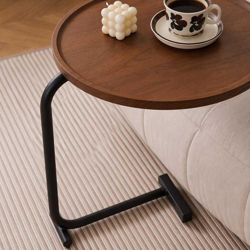 2 pièces, table d'appoint en forme de C brun, petit canapé pour petits espaces, salon, chambre à coucher
