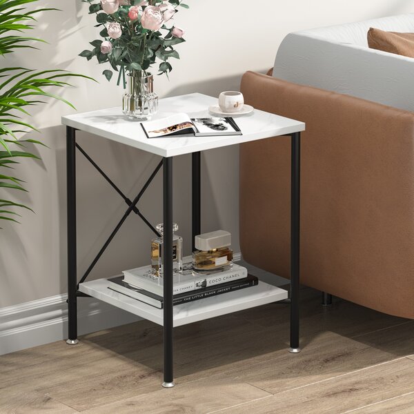 Tall Modern Black Marble Side Table with T-Shaped Base + Reviews