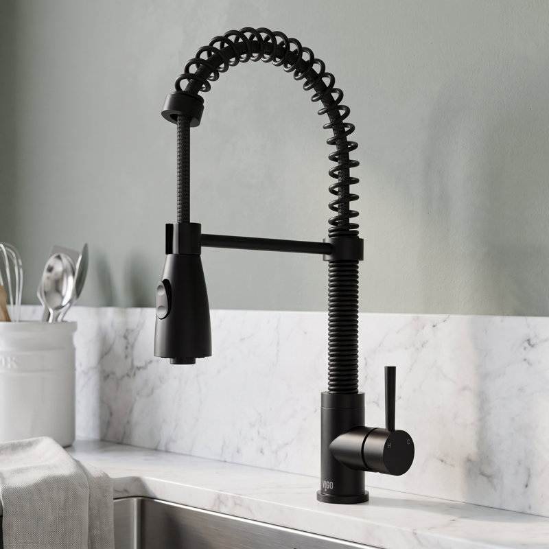 Brant 19 H 1-handle Pull-Down 2-Function Sprayer Kitchen Faucet, Matte Black