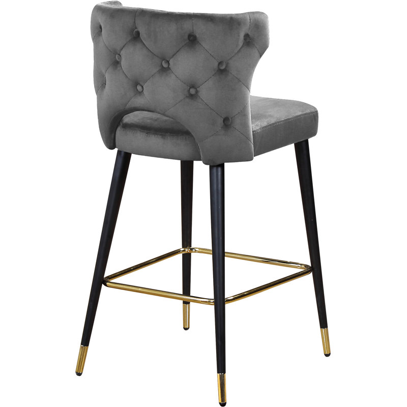 Kelly Upholstered Counter Stool with Metal Frame, Grey Velvet