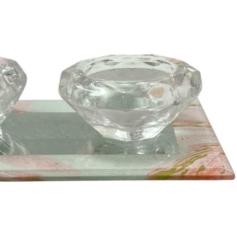 Glass Tabletop Tealight Holder, Clear/Pink/Green