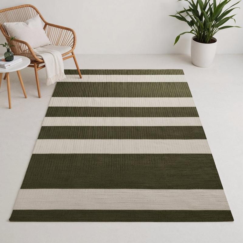 Tapis intérieur / extérieur brun HorizontalStripes, Rectangle 9 pi x 12 pi