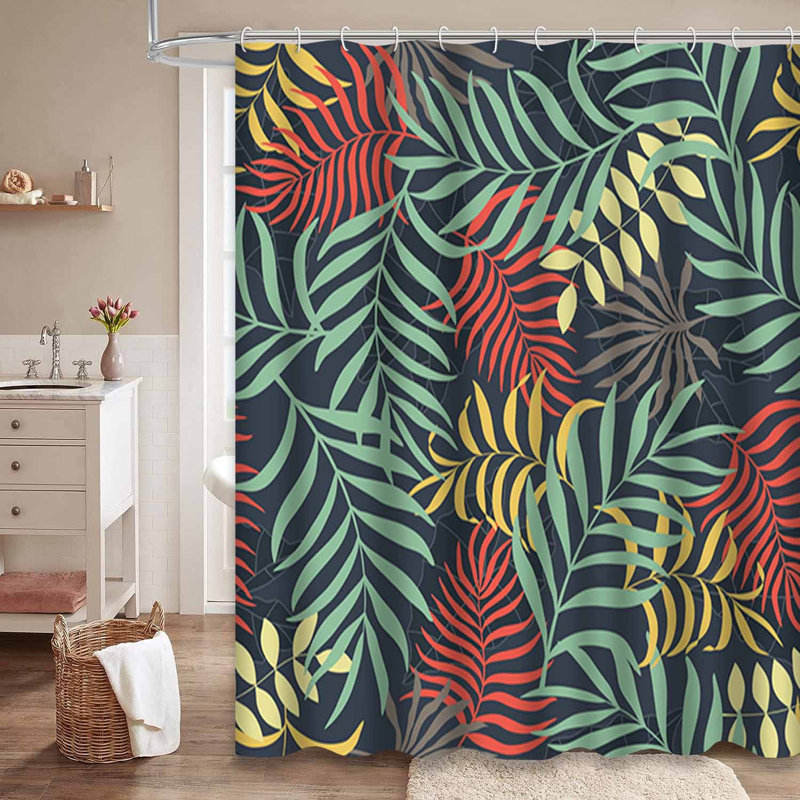 Rideau de douche imperméable à motif floral et palmier tropical avec 12 crochets, L 72 po x l 78 po