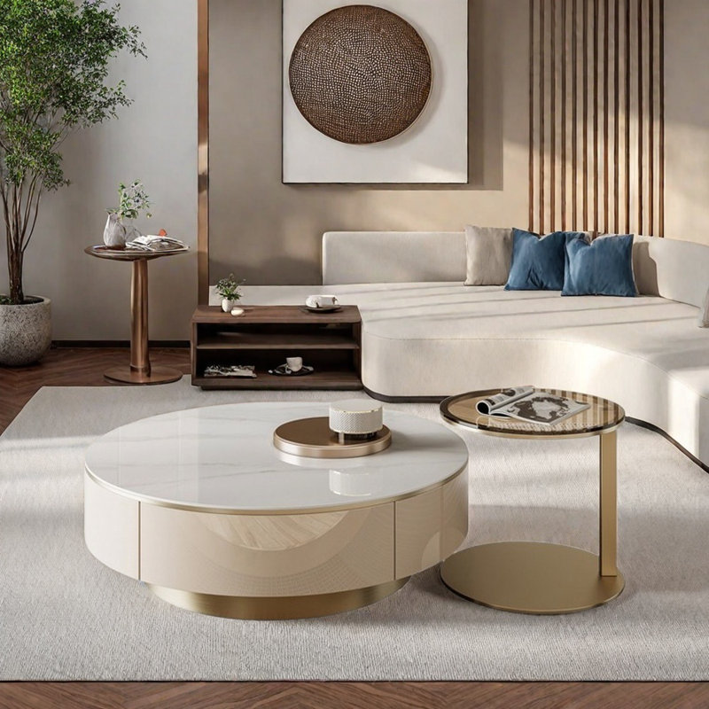 Light luxury minimalist style coffee table, 14.17" H x 31.5" L x 31.5" W