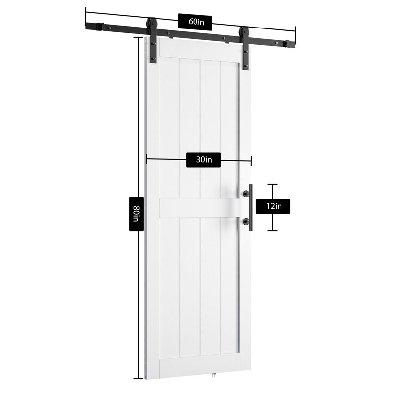 Porte de grange en bois manufacturé avec quincaillerie d'installation, Blanc, 30 po x 80 po