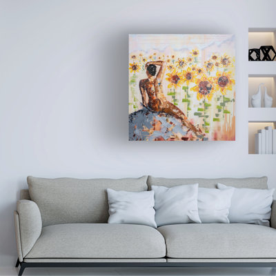 «Wraped Canvas Wall Art», art mural de tournesols par Julie Atkinson pour le salon, la chambre à coucher ou le bureau - 18 x 18