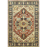 Hand Knotted Wool Oriental Area Rug in Rust/Blue/Navy/Cream