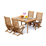 5 Pcs Grade-A Teak Wood Dining Set: 60" Rectangle Table And 4 Warwick Reclining Arm Chairs #11Wa1304