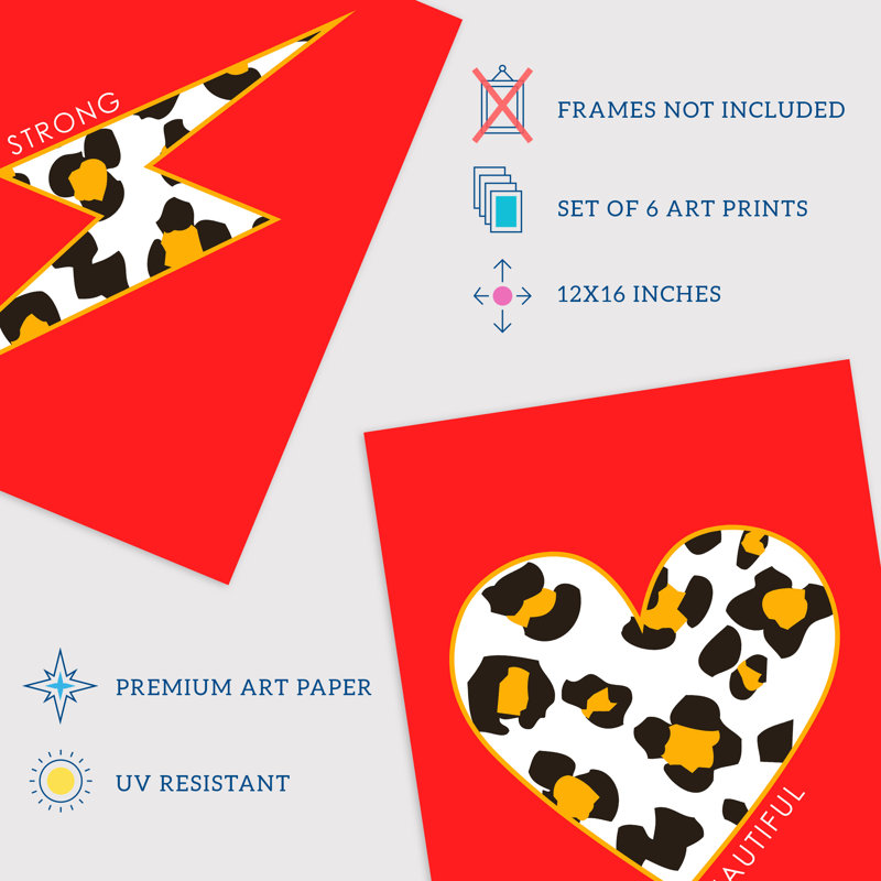 Leopard Pattern Bold Shapes Beautiful Bright Strong - 6 Piece No Frame Print Set, 40.5cm H x 30.5cm W x 0.3cm D