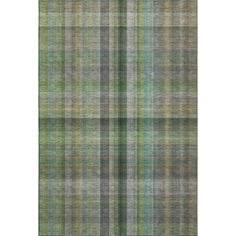 Premium Machine Washable Cerrito AMF548 Green Rug, Rectangle 2'6" x 3'10"