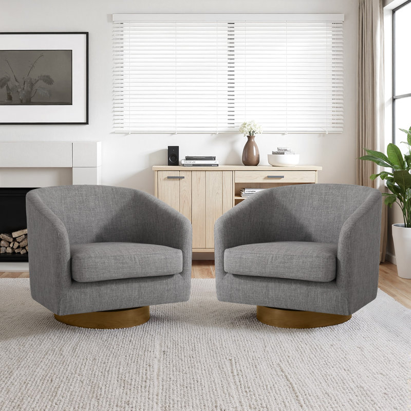 72Cm Wide Swivel Barrel Chair, Gray Linen Blend