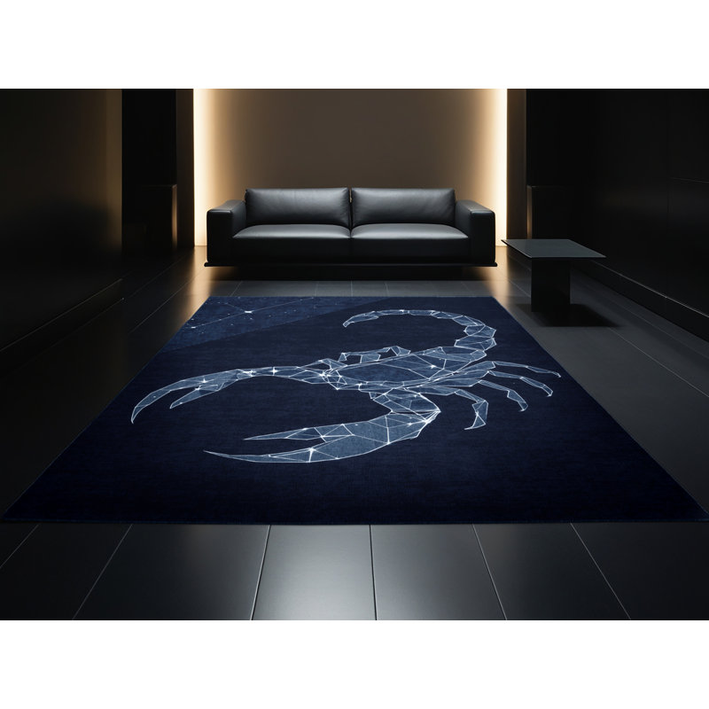 Tapis bleu / bleu marine moderne et contemporain lavable à la machine Ory, 3x5
