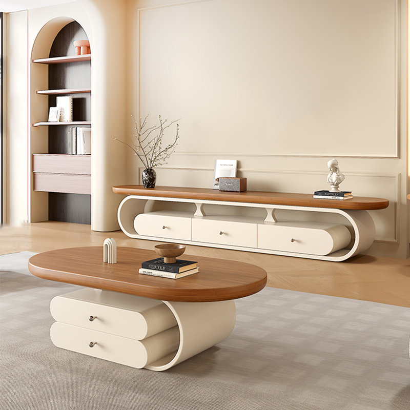 Meuble télé et table basse American Style, Crème, crème, H 16,54 po x l 70,87 po x P 13,78 po