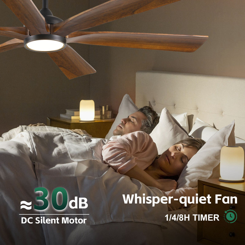 6 - Blade Solid Wood Ceiling Fan With Light, Wood Propeller Design Ceiling Fan With Remote,6 Speeds, Timer, Dimmable 3 Color Temps, Quiet Reversible Dc Motor, High Cfm