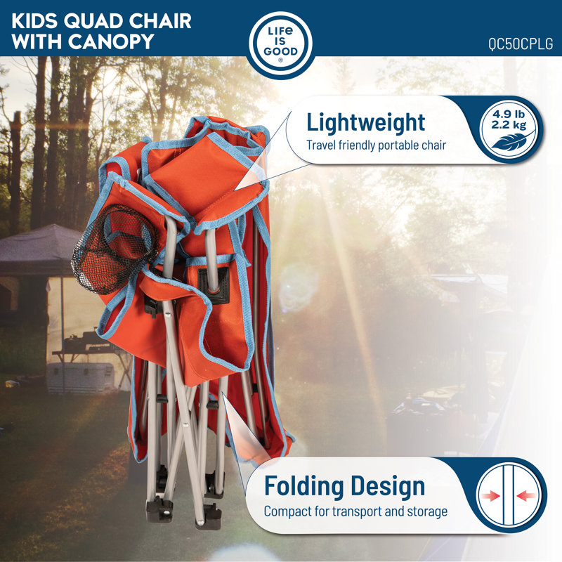 Life Is Good Max Shade Quad Folding Camp Chair With Tilt UV Sun Protection Canopy Navy Blue