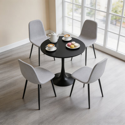 5-Piece Mid-Century Modern Round Dining Set with Pedestal Table and Faux Leather Chairs