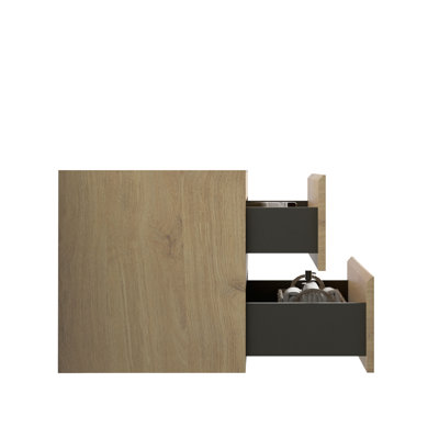 Armoire murale moderne en chêne naturel - deux tiroirs, pièce d'organisation de salle de bain minimaliste peu encombrante