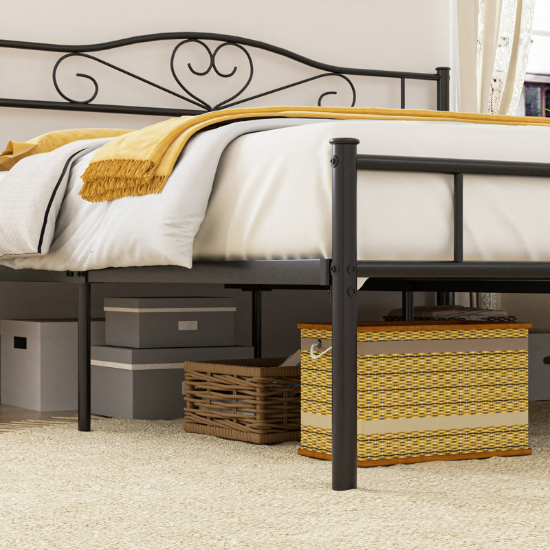 Full Size Metal Bed Frame with Headboard & Footboard, Black Modern Farmhouse Platform Bed with with Decorative Victorian Headboard, Mattress Foundation with Heavy Duty Steel Slats Support, No Box Spring Needed, Underbed Storage