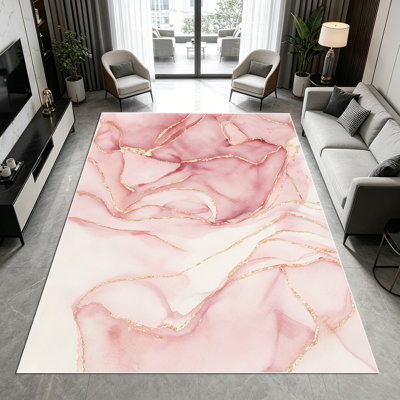 1PC Pink Floral Gold Frame Watercolor area rugs for Living Room, Soft and Comfortable, Suitable for all seasons, easy-to-maintain, machine washable Indoor floor mat, Under Table Farmhouse suitable for Bedroom, Dining Room, Entryway, Kitchen, Home