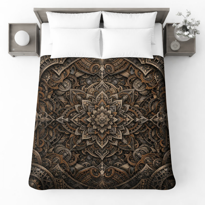 Couvre-lit matelassé Intricate Steampunk Mandala toutes tailles, Grand lit